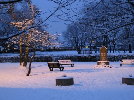 Memorial garden at dusk